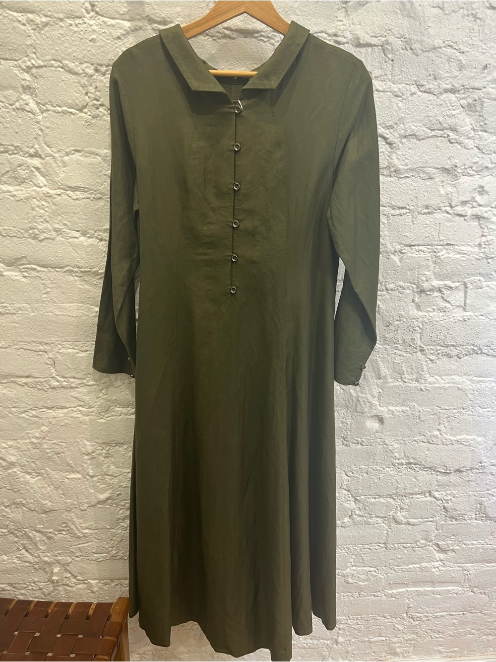 Maxi dark green linen dress